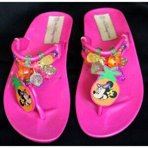 Disney Minnie Mouse Flip Flips Sandals Jelly Shoes Beaded Tropical Beach Cruise